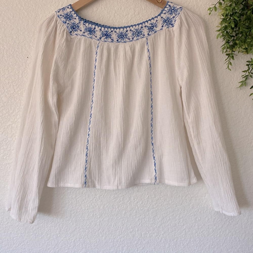 Free People Gauze Crop Top With Embroidery Size Medium - Picture 4 of 6